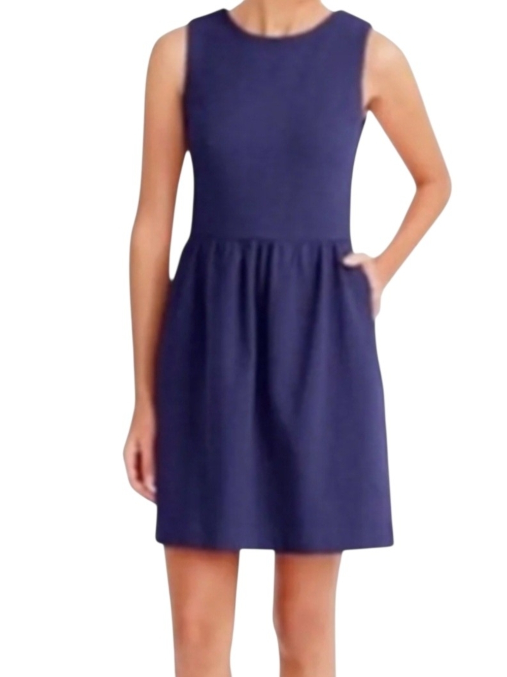 J Crew Factory Navy Sleeveless A-Line Crepe Fit & Flare Dress Size 4 Side Zipper